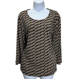 Chico's Women’s Tops Black and Cream Geometric Blouse Size 3 (XLarge)Crew Neck